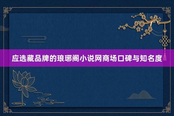 应选藏品牌的琅琊阁小说网商场口碑与知名度